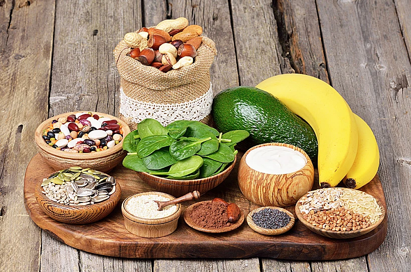 Vitamins.,foods,containing,magnesium,on,wooden,table.,healthy,diet,eating