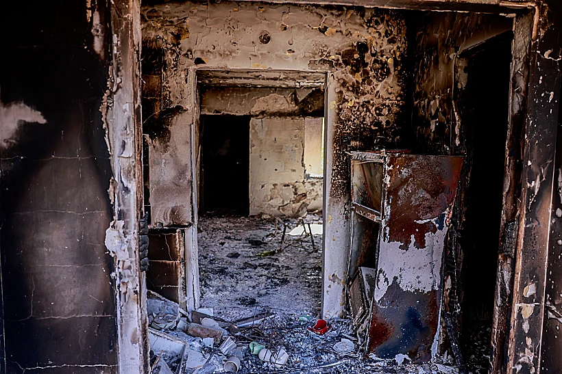 ההרס אחרי הטבח בקיבוץ כפר עזה