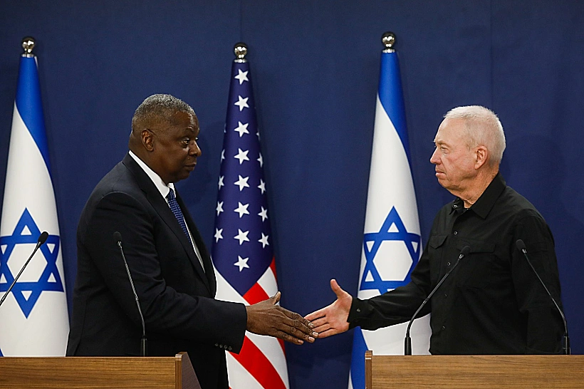 יואב גלנט עם מזכיר ההגנה האמריקני לויד אוסטין