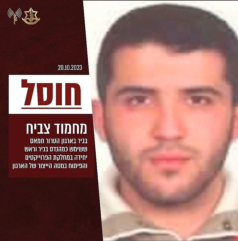 חרבות ברזלמחמוד צביח, בכיר ביחידת פיתוח האמל"ח האסטרטגי של חמאס שחוסל ע"י צה"ל