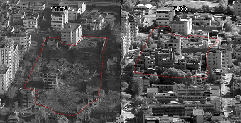 תיעוד אווירי של עזה לפני ואחרי תקיפות צה"ל