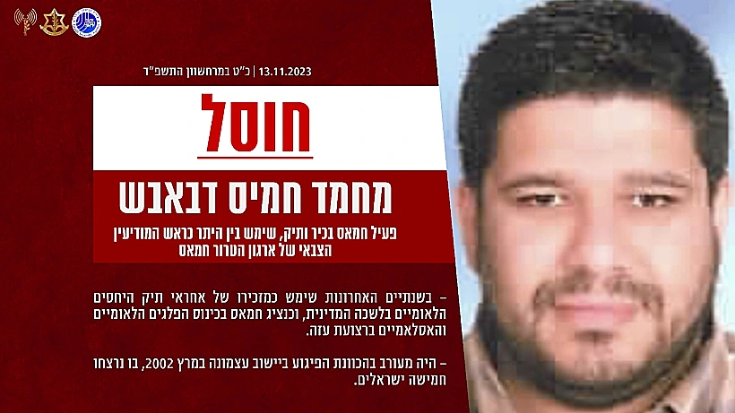 חרבות ברזל מחמד חמיס דבאבש, לשעבר ראש המודיעין הצבאי של חמאס צה"ל שב"כ חיסול חוסל