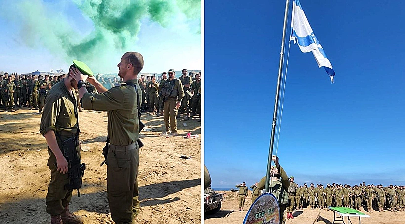 טקס חלוקת כומתות בלב רצועת עזה בסיום מסע כומתה של חטיבת הנח"ל חרבות ברזל