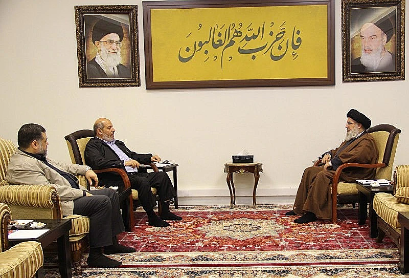 נסראללה, אל-חיה וחמדאן בפגישתם חרבות ברזל