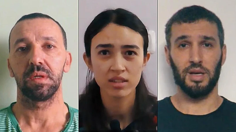 יוסי שרעבי, נועה ארגמני ואיתי סבירסקי, מתוך הסרטון שפרסם חמאס