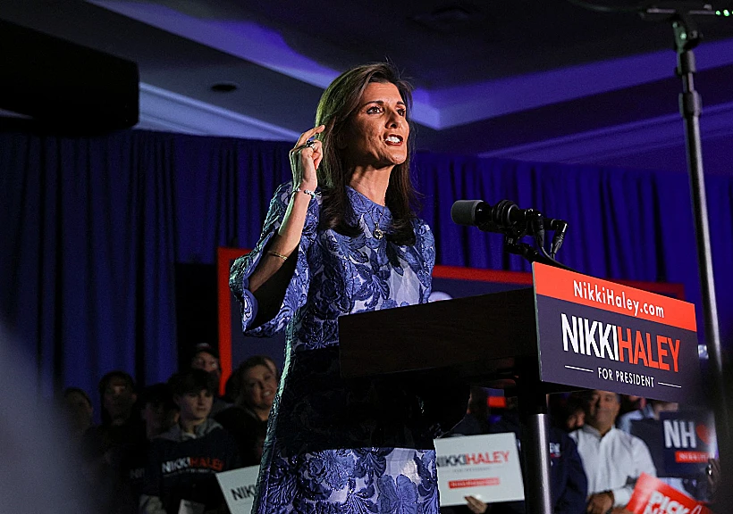 ניקי היילי בעצרת בחירות בניו המפשייר לאחר הפסד בפריימריז