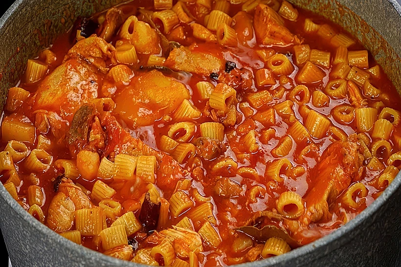 תבשיל פסטה ועוף ברוטב אדום