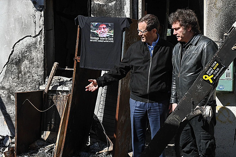 נשיא המדינה יצחק הרצוג ונשיא ארגנטינה חאבייר מיליי בניר עוז