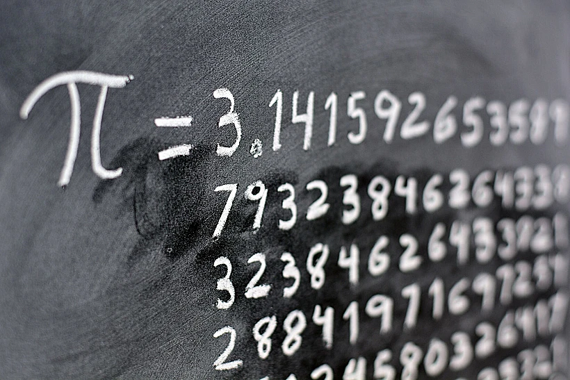 The,number,pi,written,with,chalk,on,the,blackboard,,with