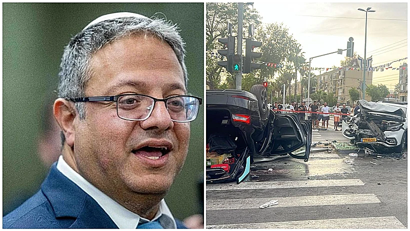 בן גביר ורכבו ההפוך בזירת הפיגוע ברמלה