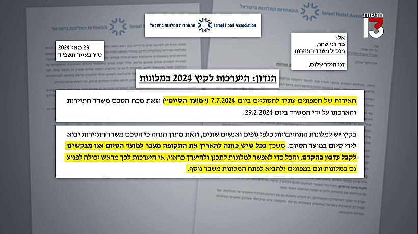 "מבקשים לקבל עדכון": מכתב המלונאים למשרד התיירות חרבות ברזל