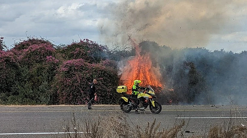 שריפה שפרצה בזירת נפילה באזור כביש 6