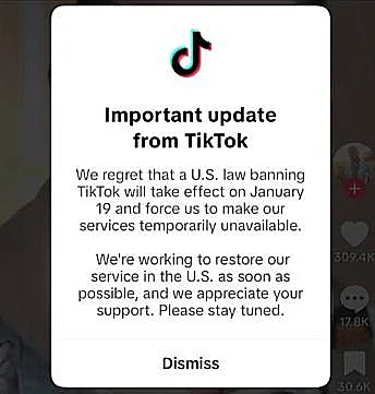ההודעה שקיבלו משתמשי טיקטוק בארה"ב