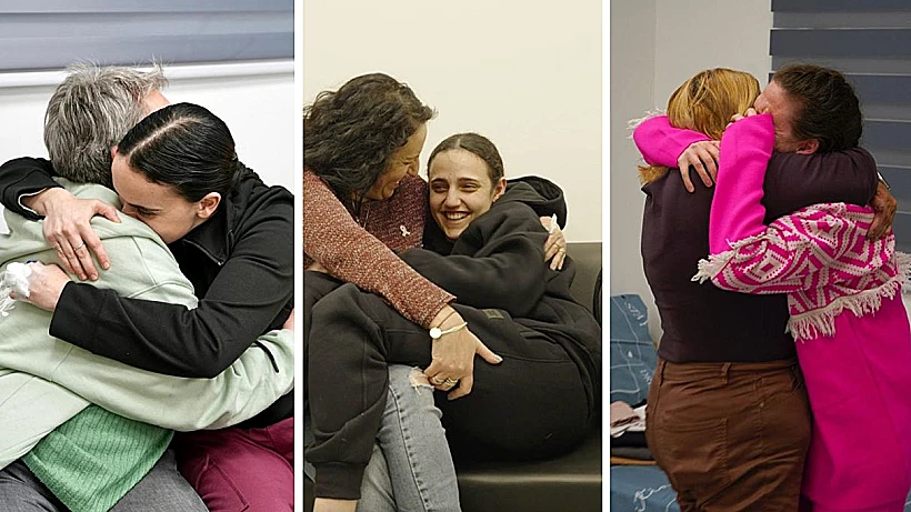 רומי גונן, אמילי דמארי ודורון שטיינברכר במפגש עם אימותיהן