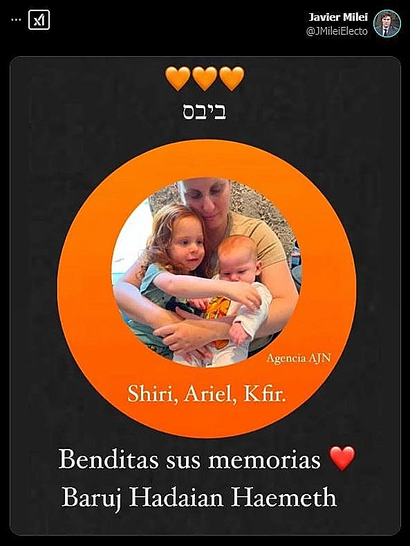 נשיא ארגנטינה חאבייר מלייה שיתף תמונה של משפחת ביבס