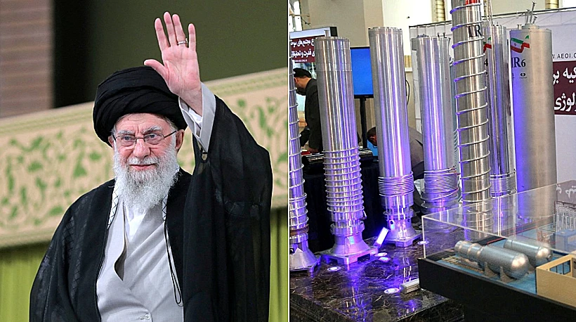 המנהיג העליון של איראן עלי חמינאי ומתקן גרעין בטהרן