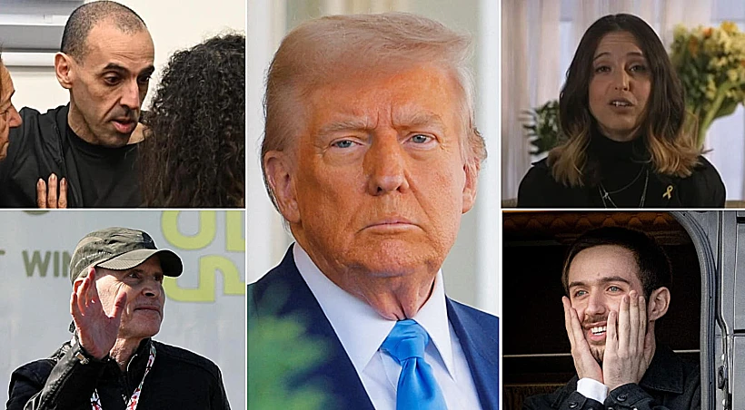 הנשיא טראמפ עם שורדי השבי עומר שם טוב, דורון שטיינברכר, קית' סיגל ואלי שרעבי