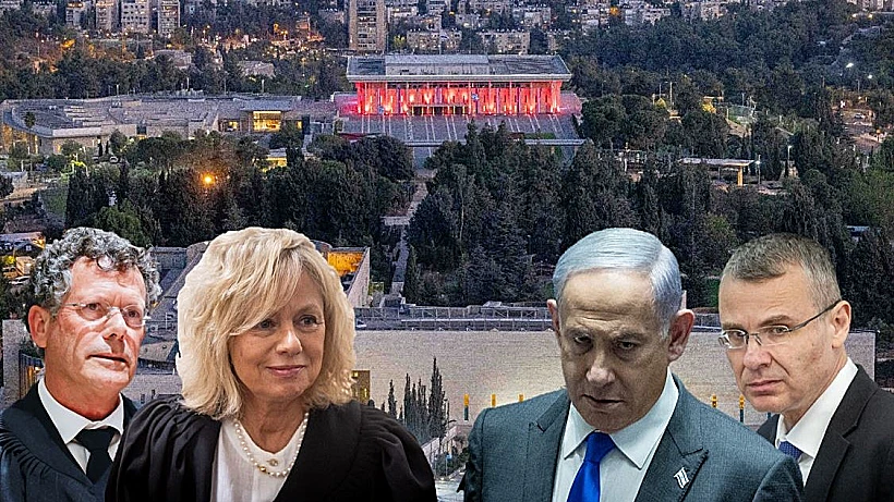 יריב לוין, בנימין נתניהו, גלי בהרב-מיארה ויצחק עמית המהפכה המשפטית