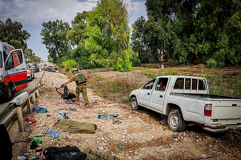 זירת הטבח בקיבוץ עלומים שבעוטף עזה