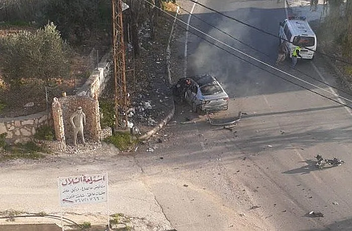 הרכב שהותקף מהאוויר בדרום לבנון