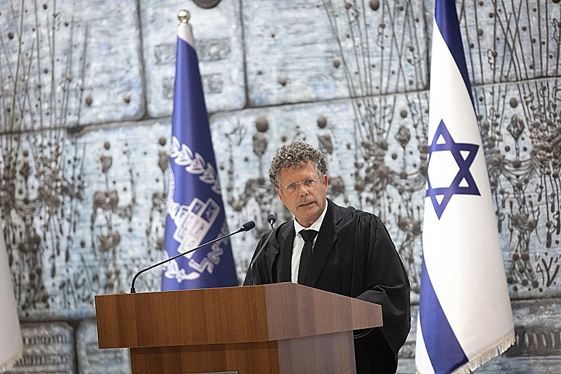 נשיא העליון יצחק עמית נואם בטקס השבעת המשנה סולברג