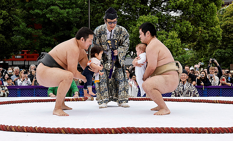 Babies Take Part In 'nakizumo' Or Baby Crying Sumo Contest At Senso Ji Temple In Tokyo