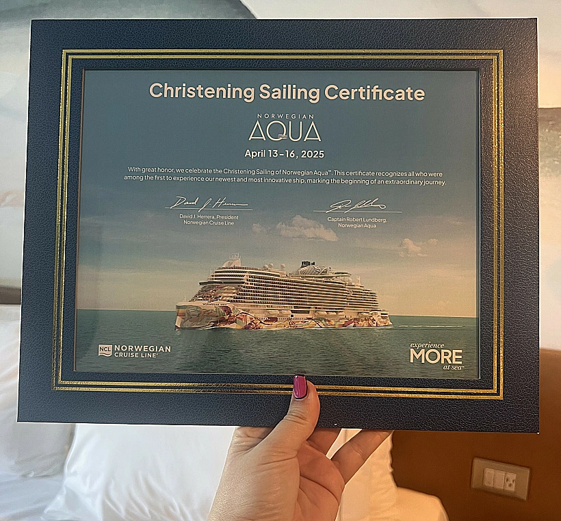 תעודת השתתפות בהטבלה של ה-Norwegian Aqua