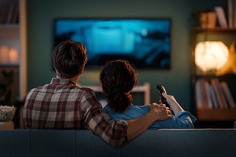 זוג צופה בטלוויזיה