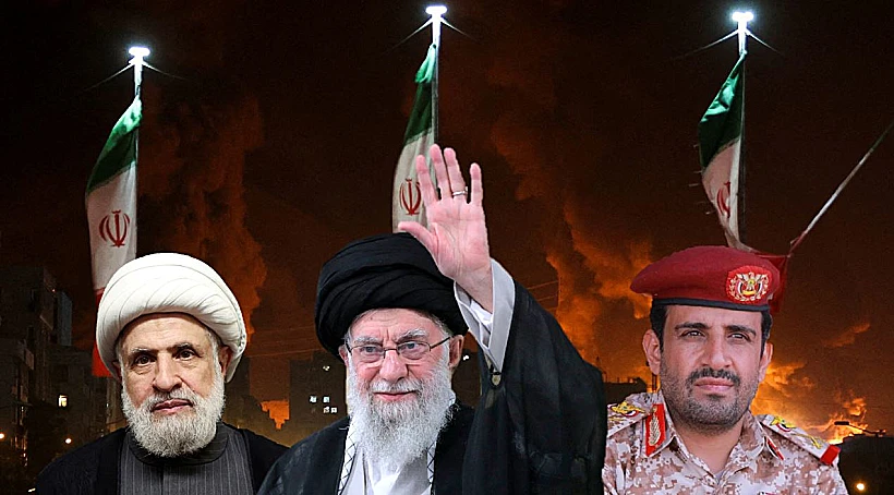 "ציר ההתנגדות": המנהיג העליון של איראן, האייתוללה עלי חמינאי, מזכ"ל חיזבאללה נעים קאסם ורמטכ"ל החות'ים