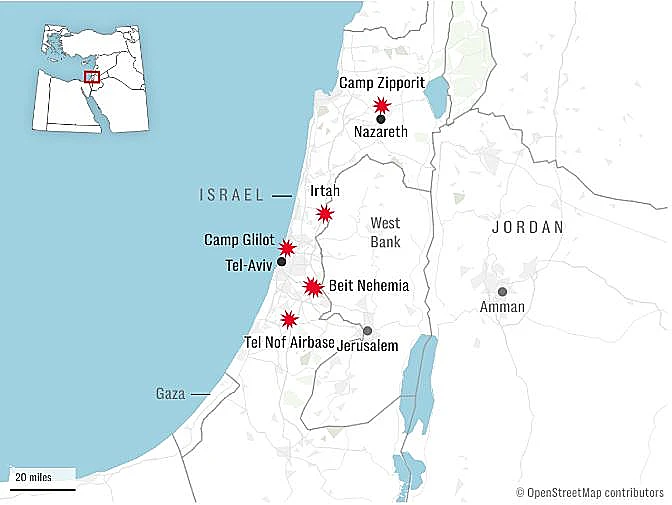 מפת הפגיעות שפרסם "הטלגרף"