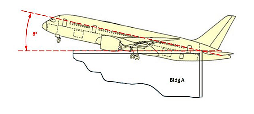 הזווית בה פגע המטוס בבניין