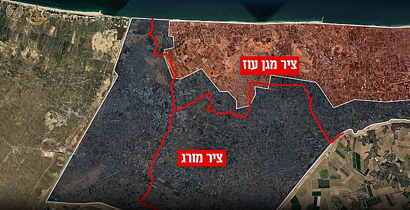 מפת הצירים המרכזיים בדרום רצועת עזה
