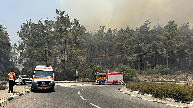 זירת שריפת הרכב סמוך למחלף שמשון