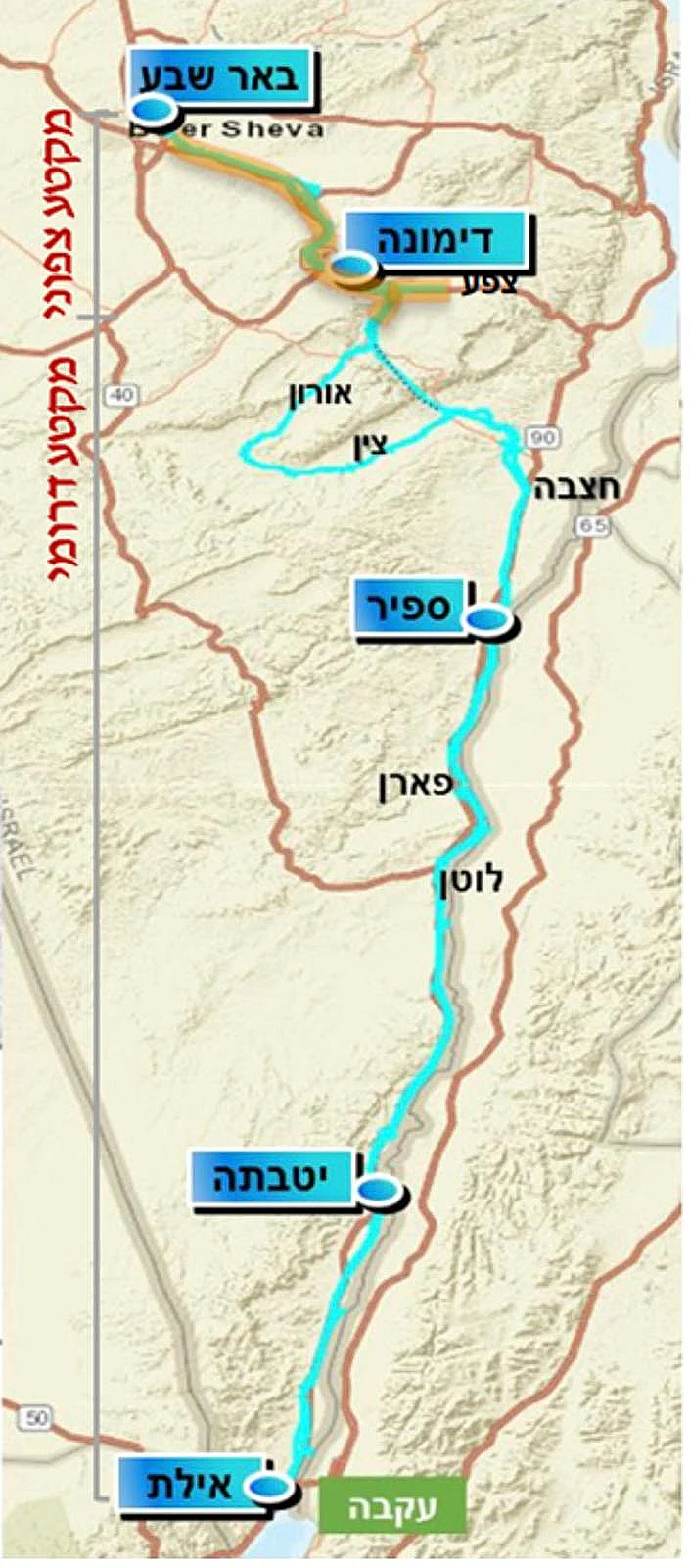 מפת הקו החדש מדימונה לתל אביב
