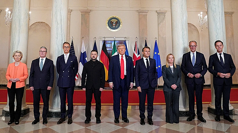 טראמפ, זלנסקי ומנהיגי מדינות ברית נאט"ו בפגישה בוושינגטון