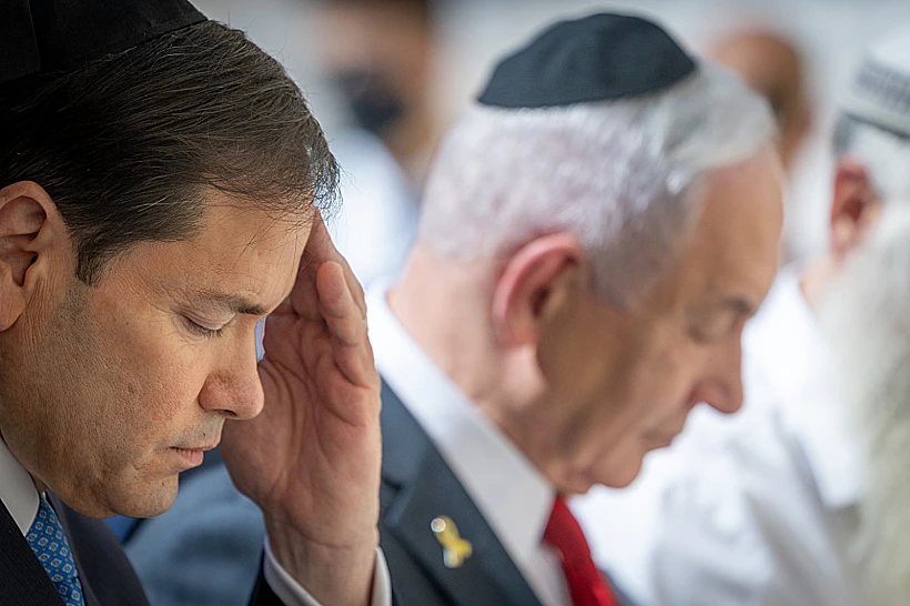 רה"מ נתניהו ומזכיר המדינה מרקו רוביו בכותל המערבי