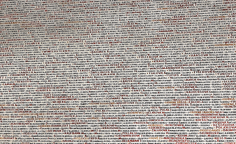 שמותיהם של כ־80,000 יהודי בוהמיה ומורביה בבית הכנסת פינקס בפראג