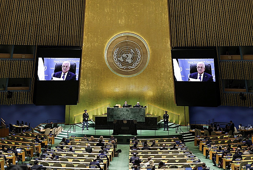 אבו מאזן נואם בווידאו בעצרת האו"ם