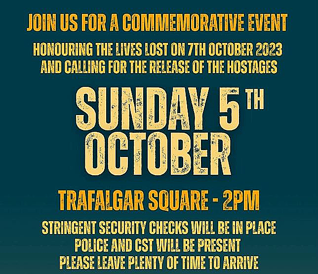 כרזה לאירוע הנצחה לקורבנות 7 באוקטובר בלונדון