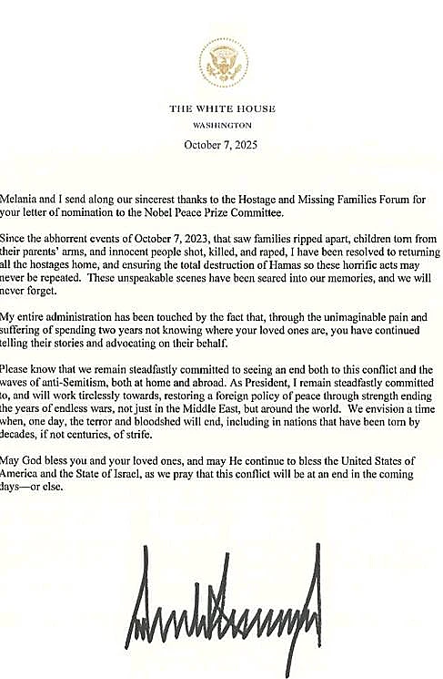 המכתב של טראמפ למשפחות