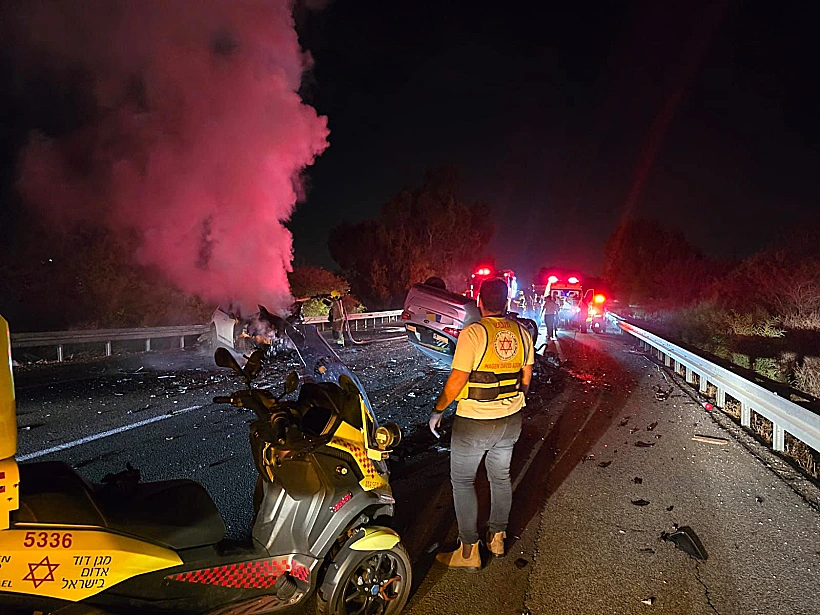 זירת התאונה בכביש 42, מרחב שפלה, אשדוד, צומת בני דרום