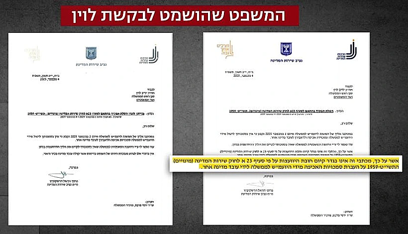 המכתב שנשלח לשר לוין עם השורה הבעייתית