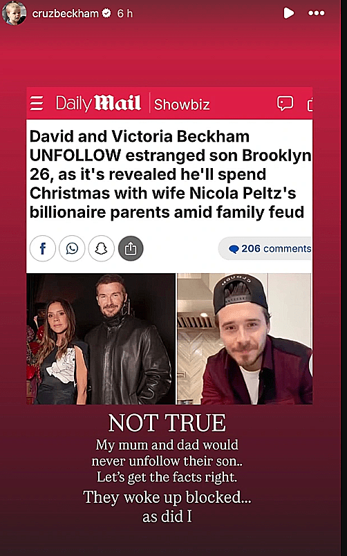 קרוז בקהאם יוצא להגנת הוריו