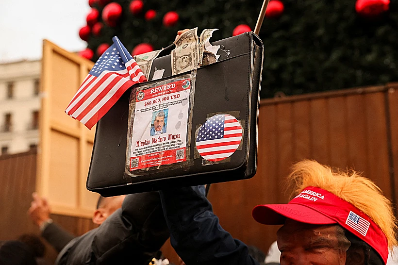 הפגנה במדריד אחרי לכידת נשיא ונצואלה ניקולאס מדורו