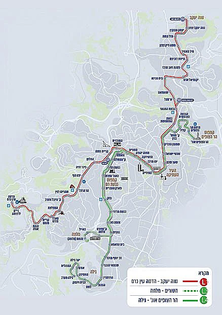 מסלול הקו הירוק של הרכבת הקלה בירושלים