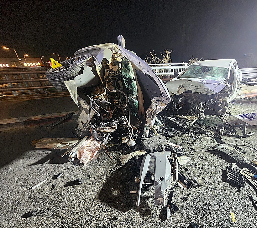 זירת התאונה בכביש החוף ליד חדרה
