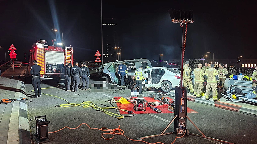 זירת התאונה בכביש החוף ליד חדרה