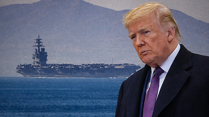 טראמפ ברקע נושאת המטוסים ג'רלד פורד