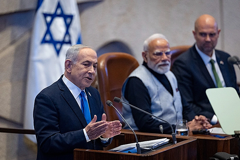 רה"מ נתניהו נואם בכנסת לצד ראש ממשלת הודו נרנדרה מודי