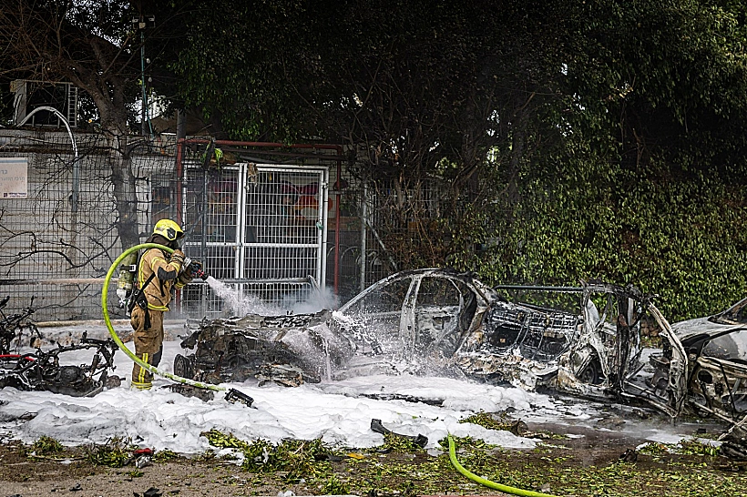 זירת נפילת שברי יירוט בתל אביב